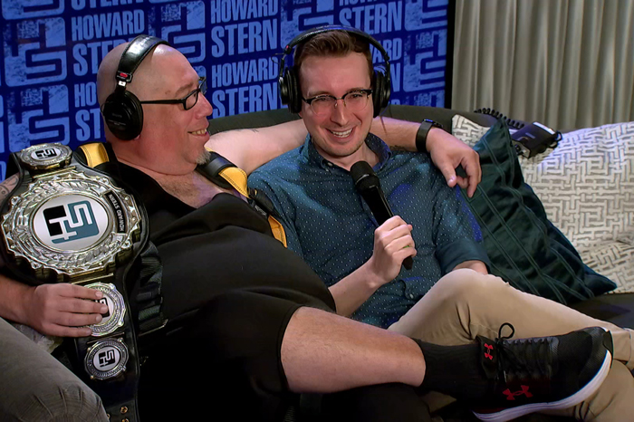 High Pitch Erik and Chris Wilding on the Stern Show couch together in November